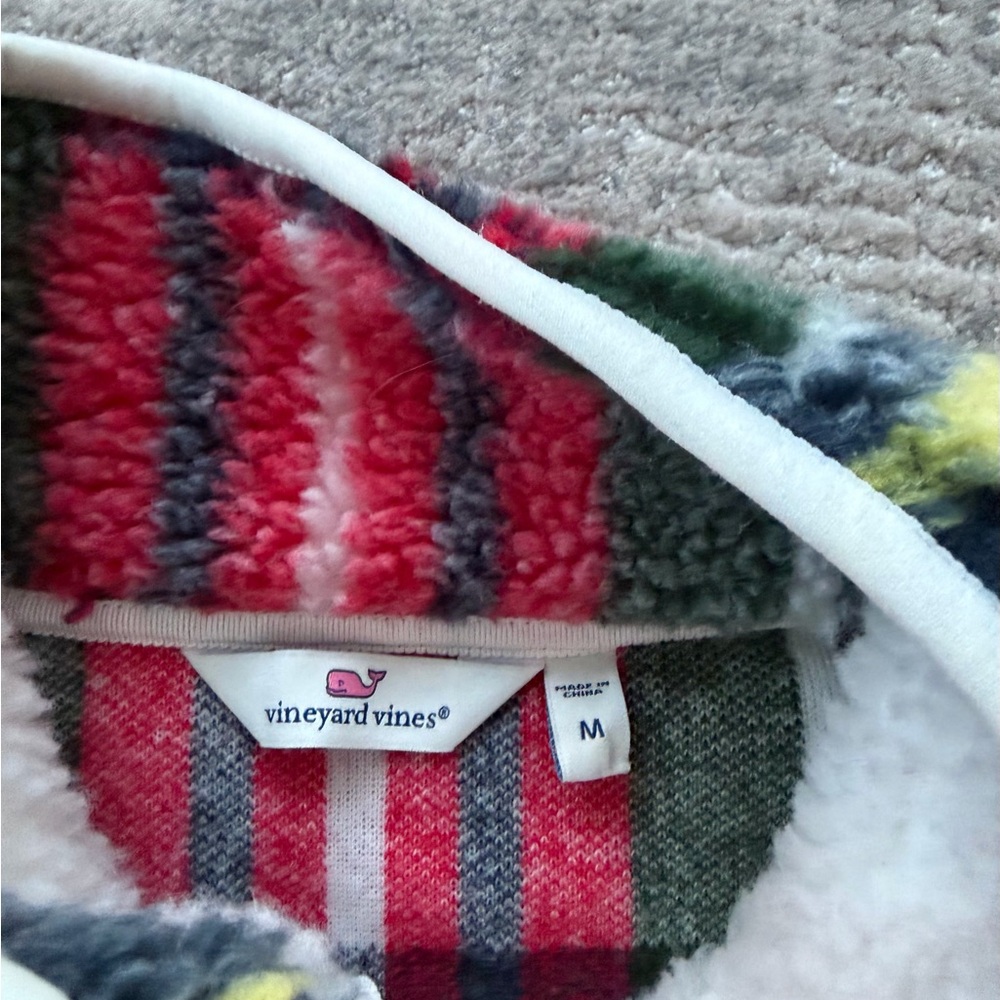 Vineyard Vines Red and Green Plaid Fleece Sweater - Picture 4 of 6